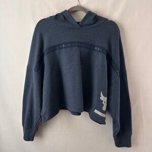 Under Armour Project Rock Taped Fleece Hoodie Cropped Sweatshirt Navy NEW Medium